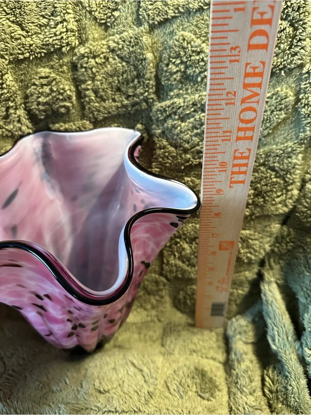 Hand-Blown Pink Art Glass Vase with Black Accents